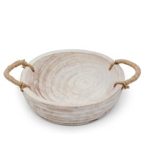 Rustic Cream Wooden Serving Bowl